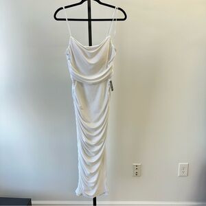 NWT Express White Ruched Midi Dress with Straps – Size M